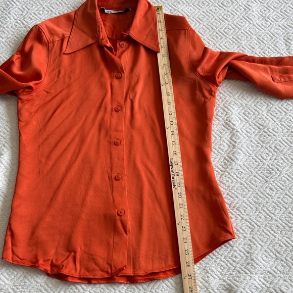 Zara Vibrant Orange Button-Down Shirt 100%Viscose Size S - Picture 8 of 9